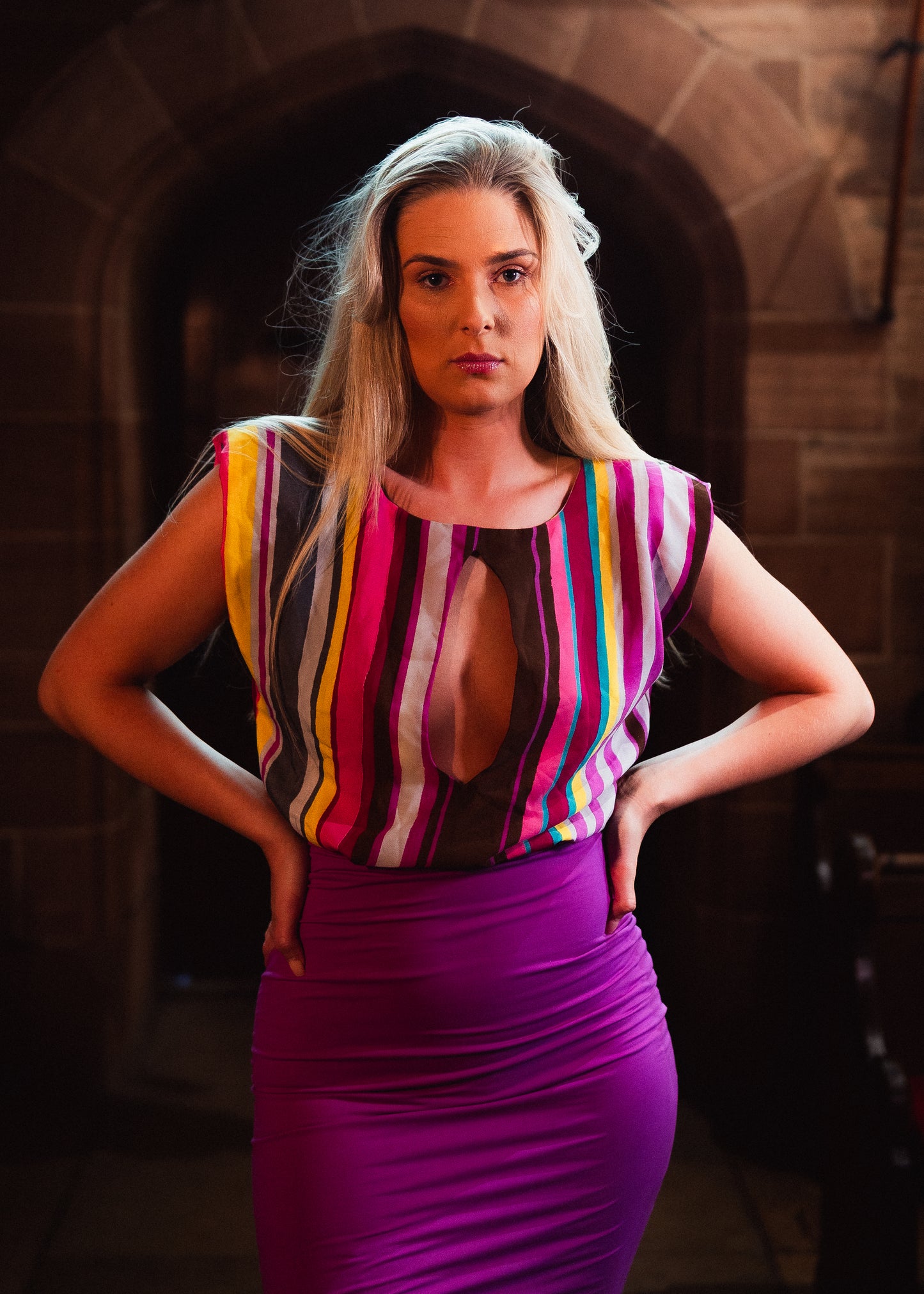 Multicolour boat neck body con dress
