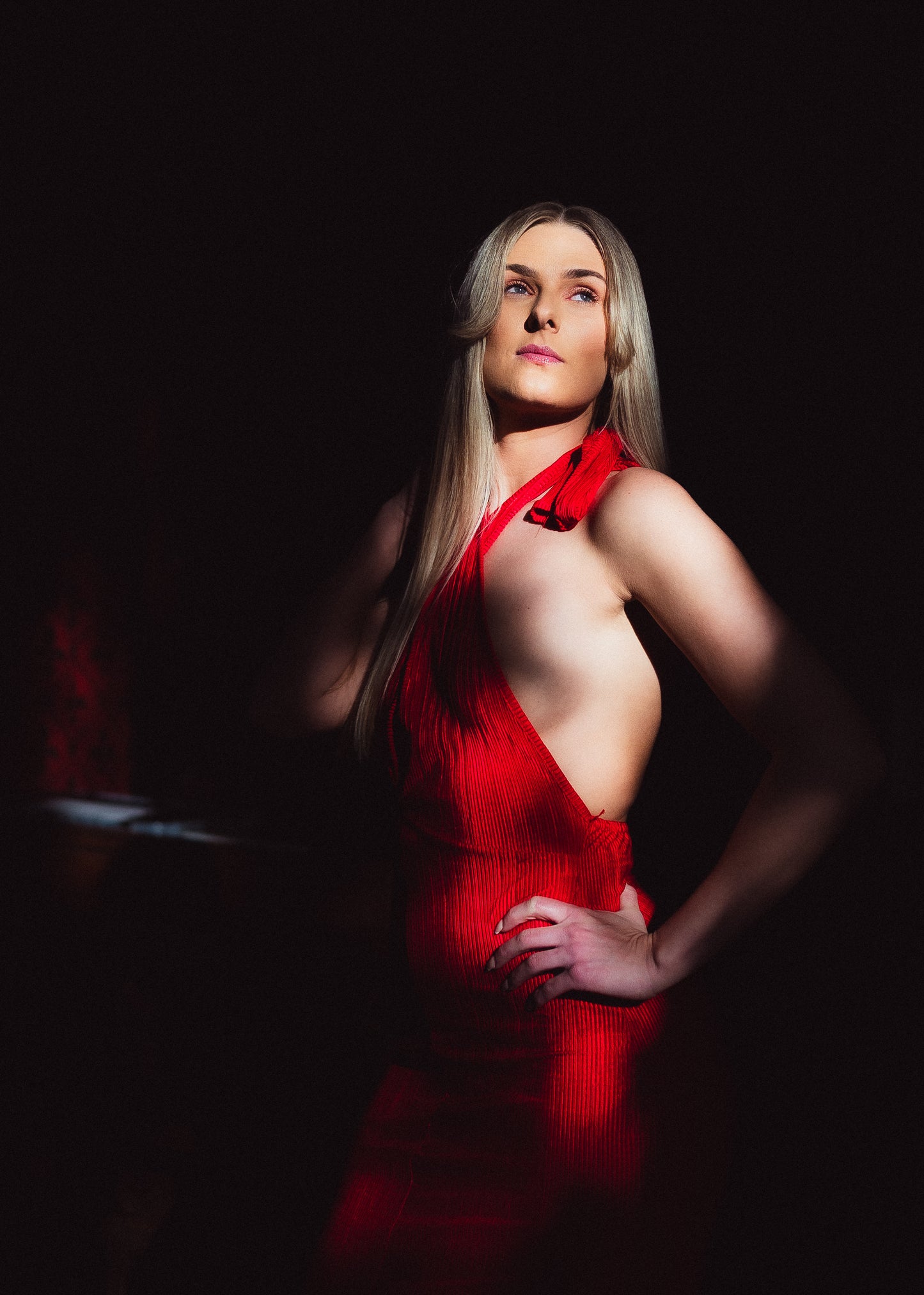 Red halter bodycon dress