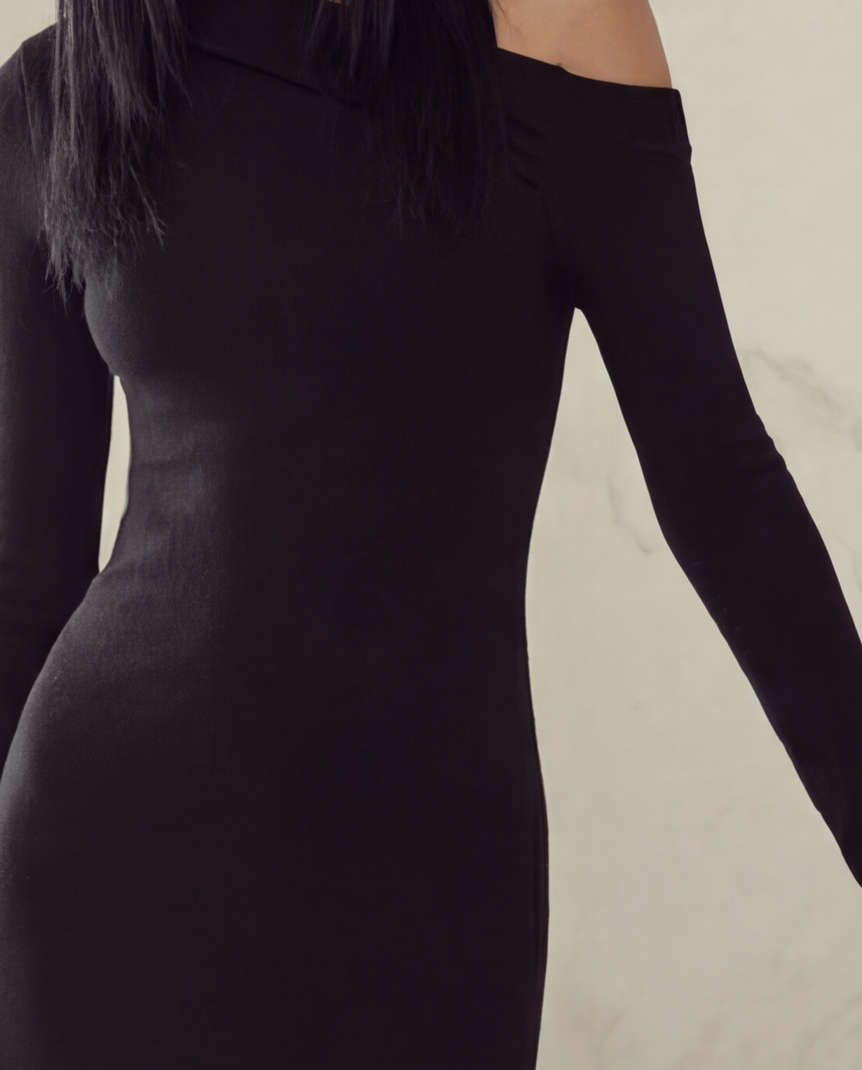 Black off shoulder knitted midi dress