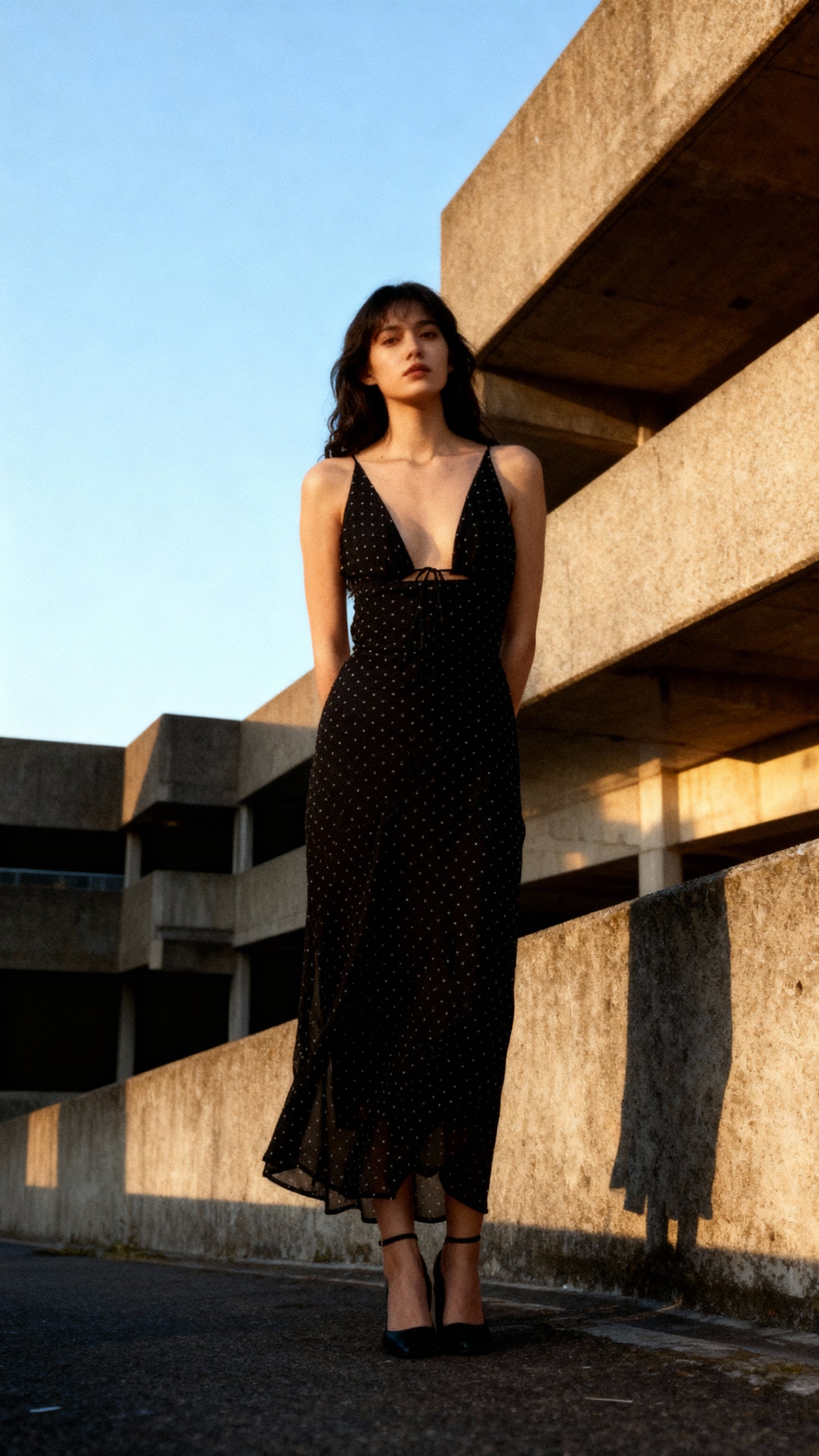 Chic black polka dot maxi dress