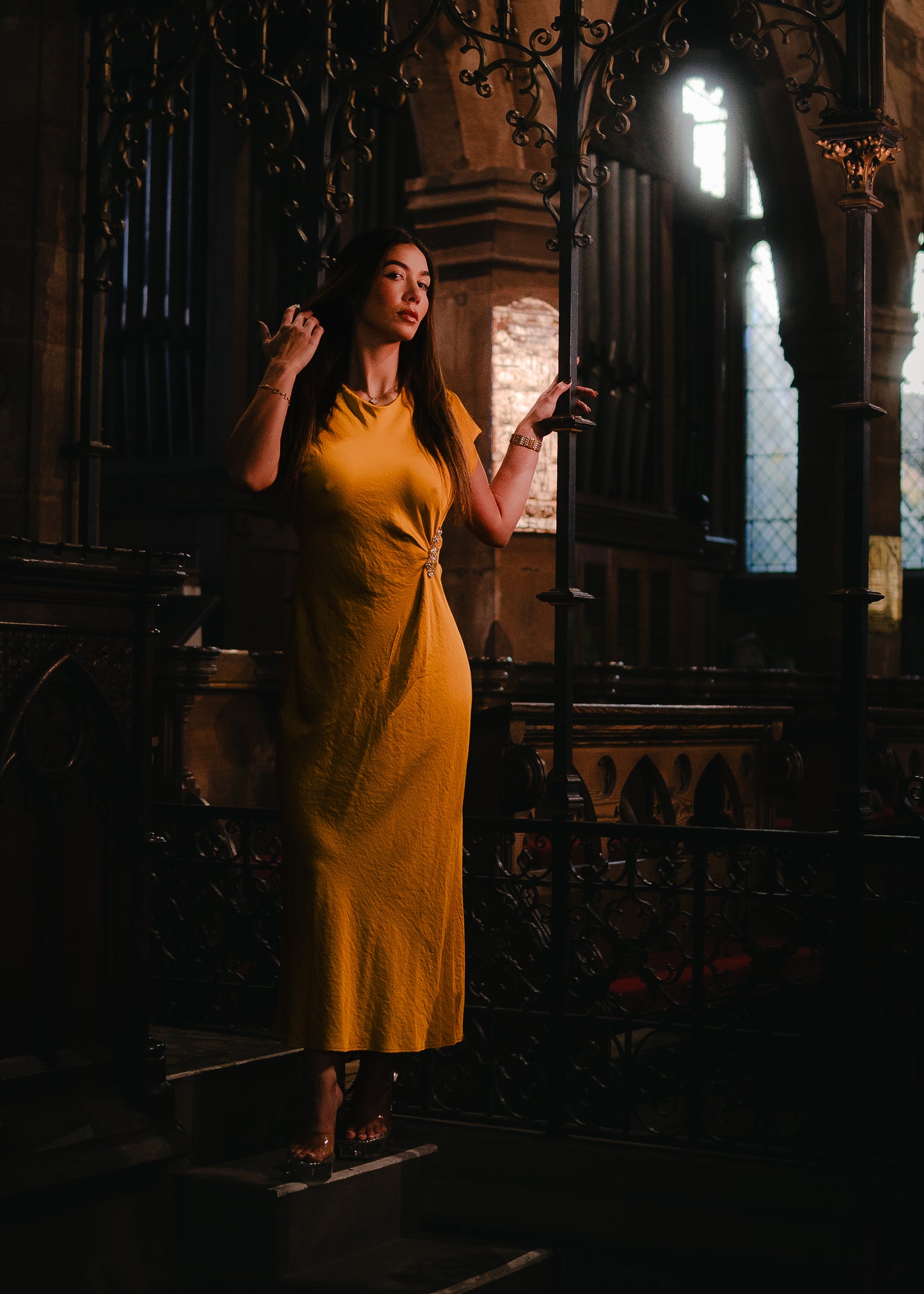 Thalia dress in saffron yellow