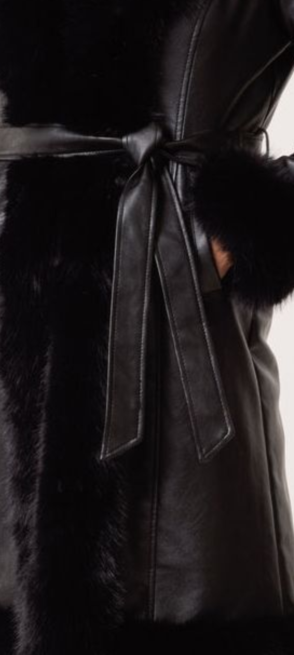 Faux Fur-Trim Leather Coat Dress