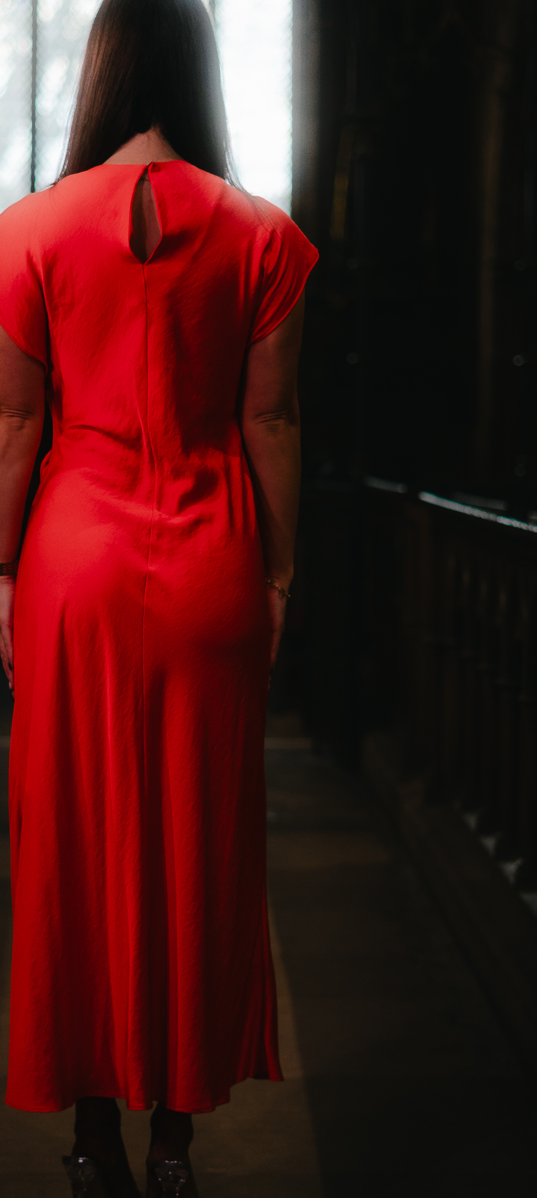 Draped coral Thalia dress