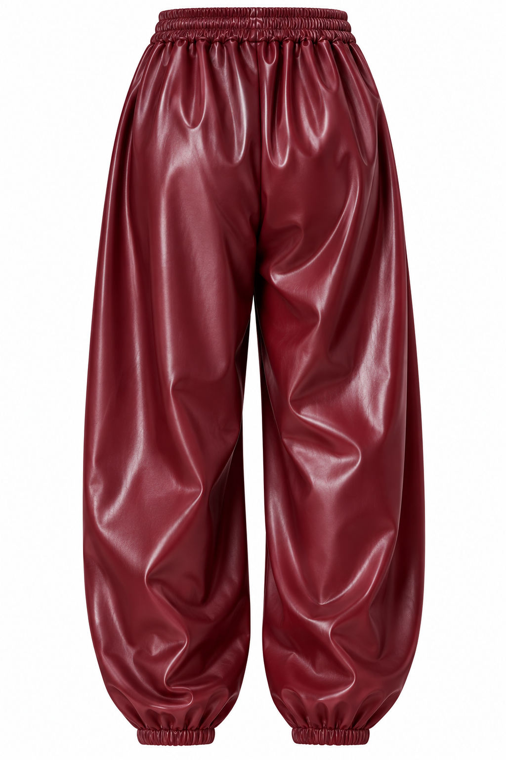Burgundy faux leather baggy cuffed trousers