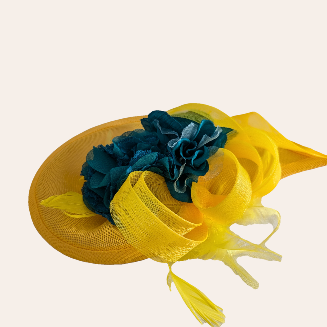 Yellow and teal flower colour pop fascinator