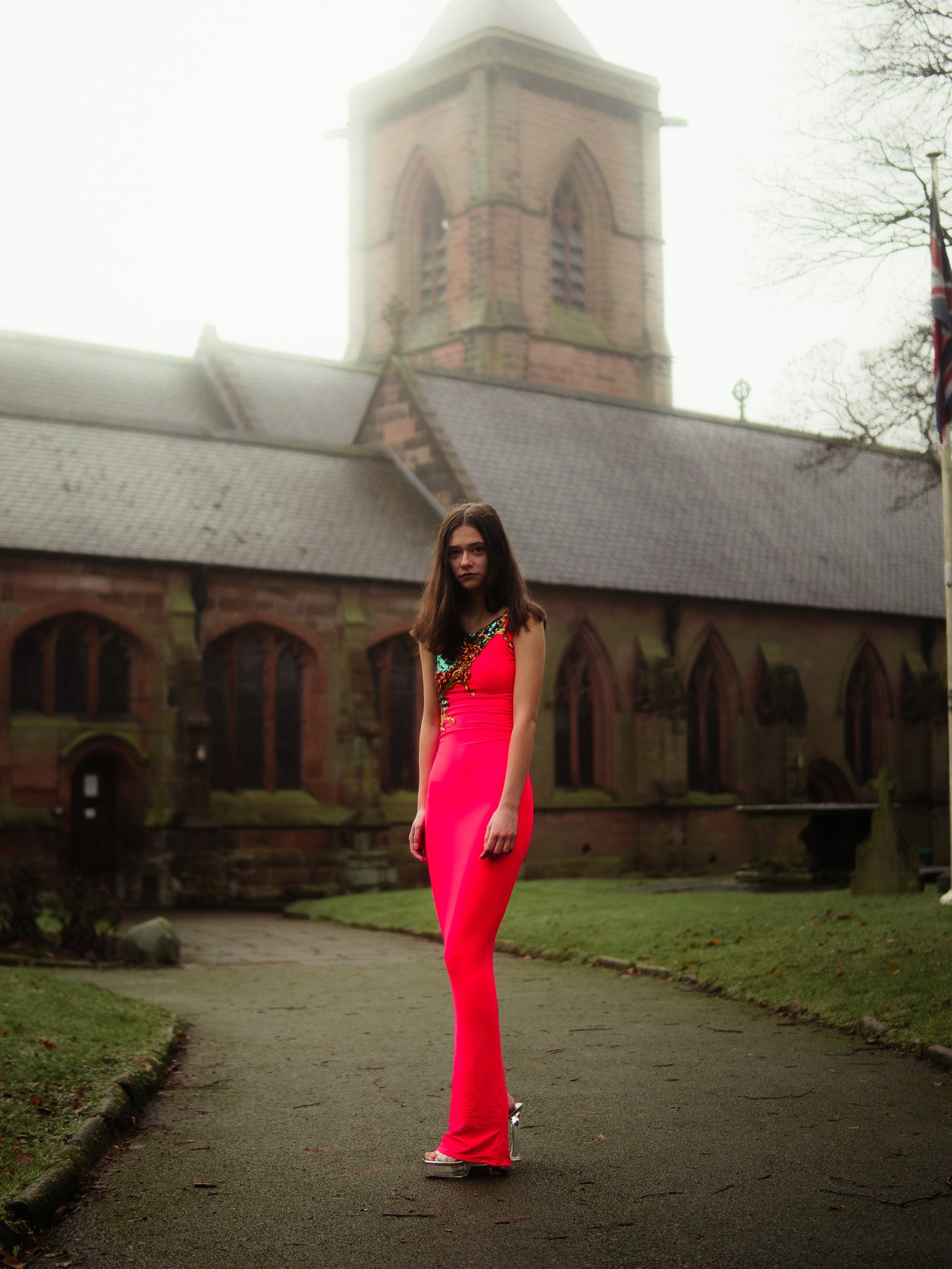 Coral column bodycon dress