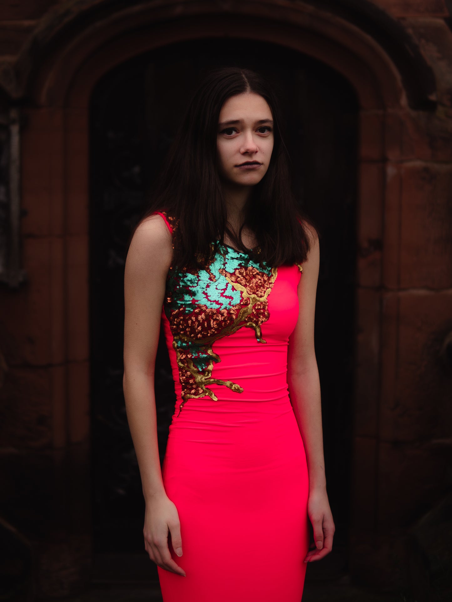 Coral column bodycon dress