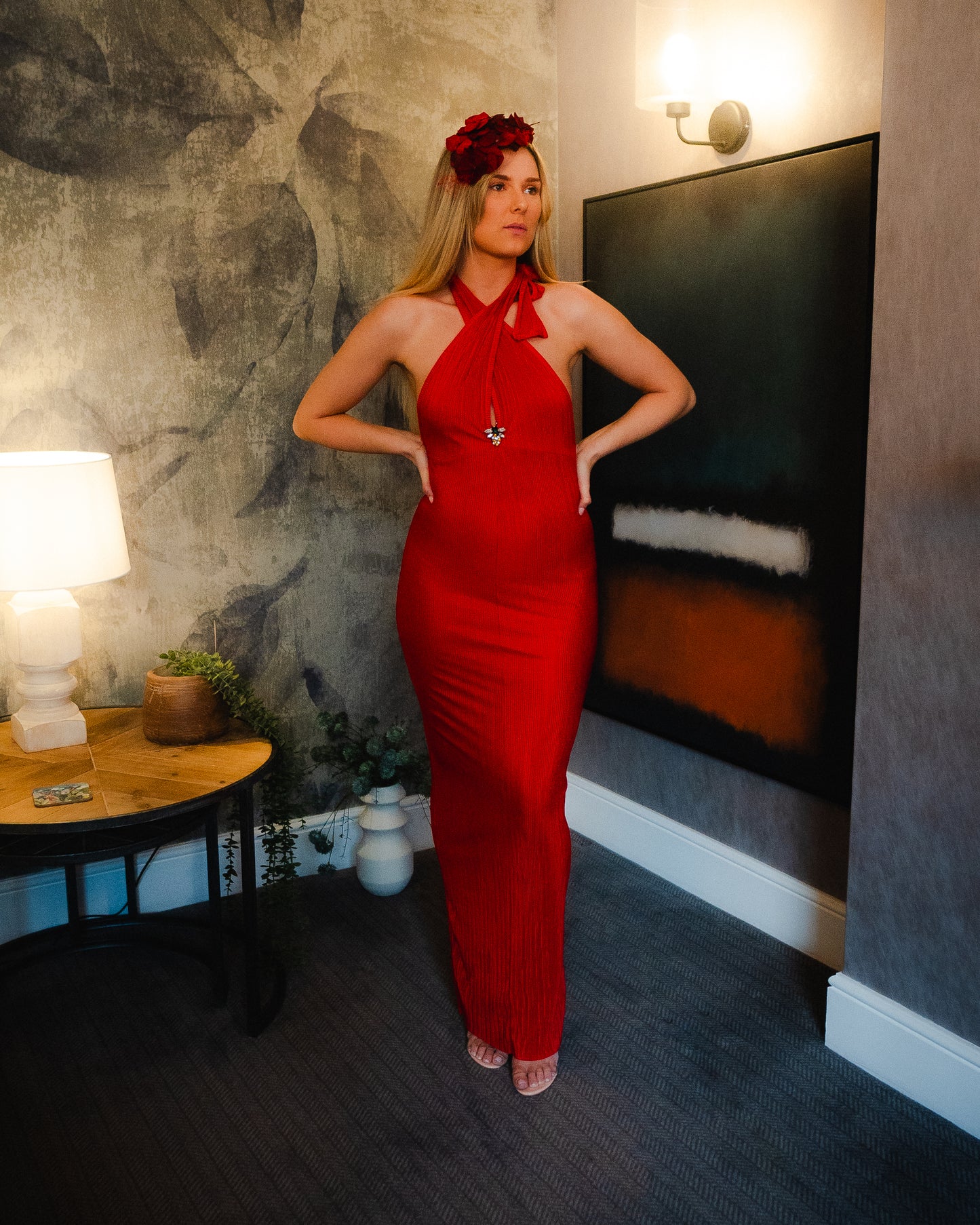 Red halter bodycon dress
