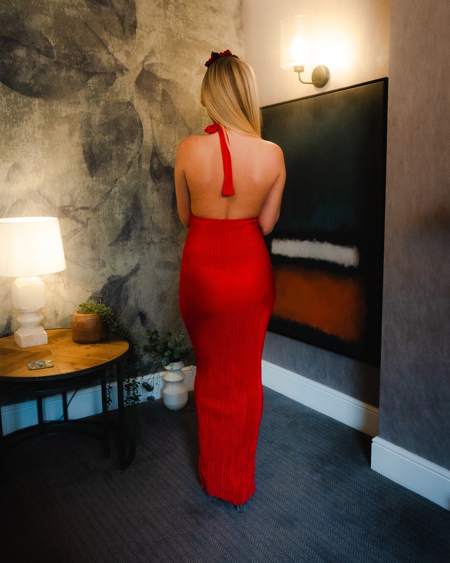 Red halter bodycon dress
