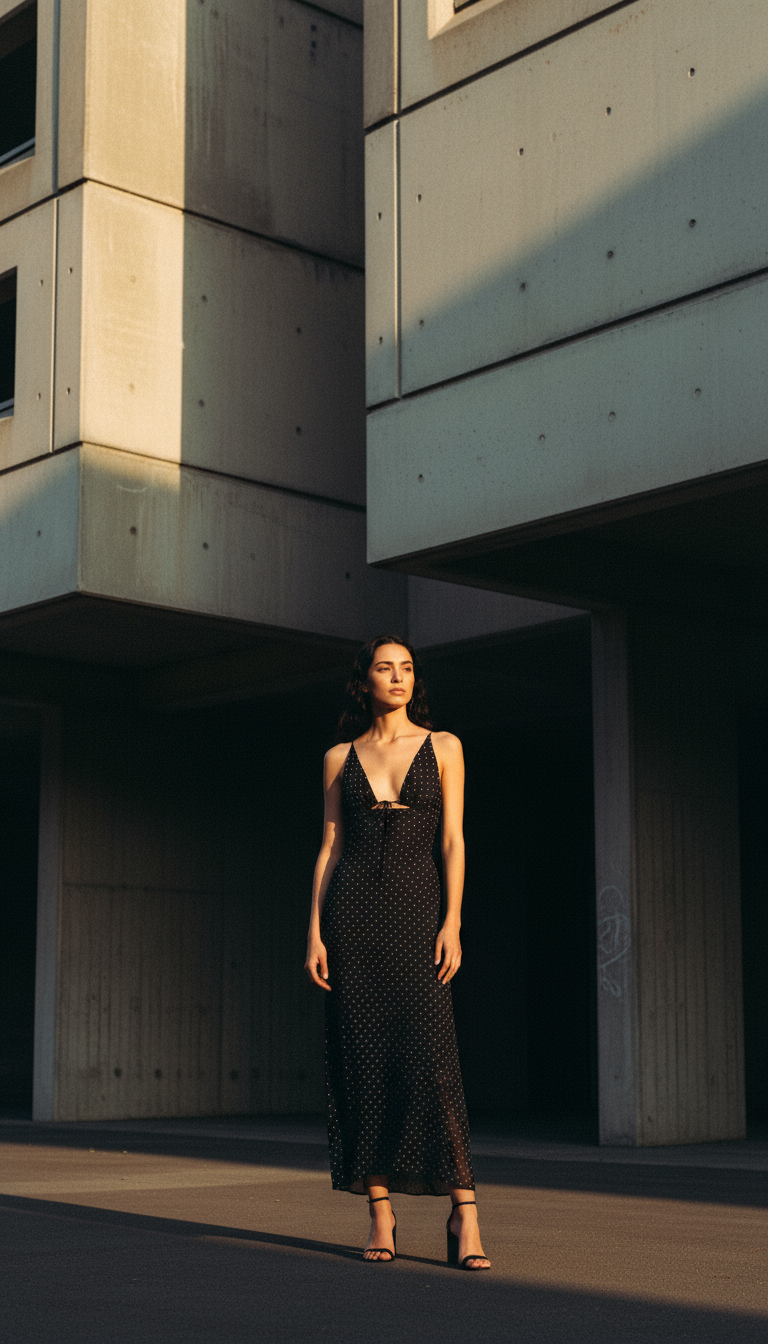 Chic black polka dot maxi dress