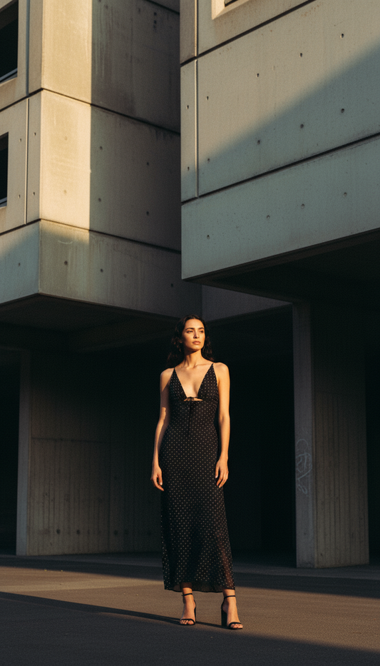Chic black polka dot maxi dress