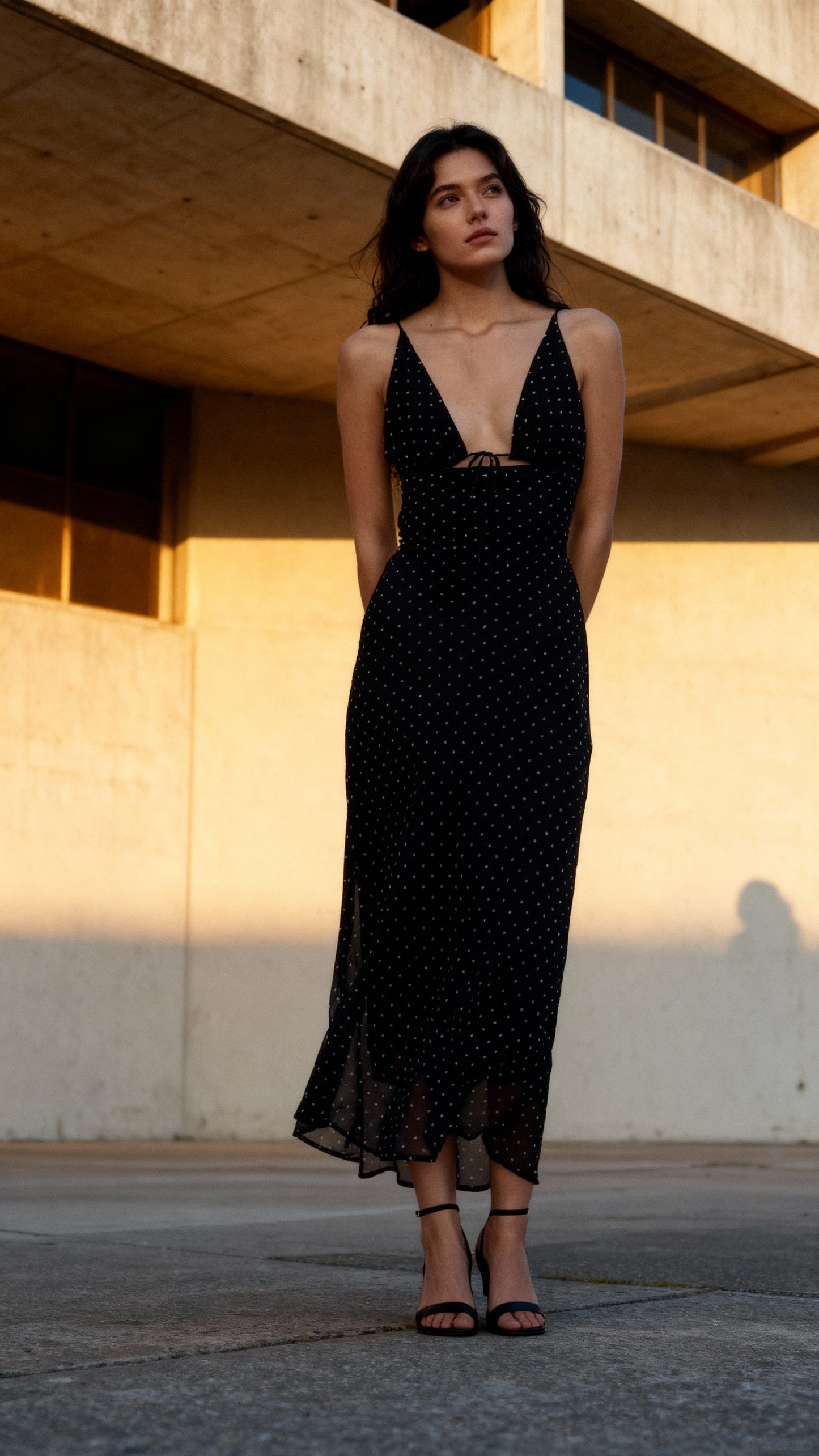 Chic black polka dot maxi dress