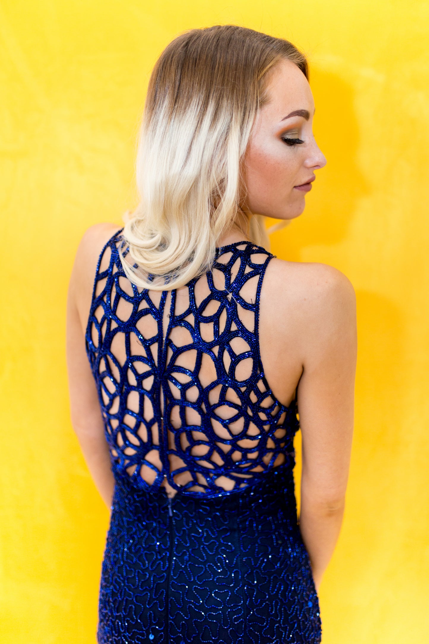 Beaded blue cocktail dress