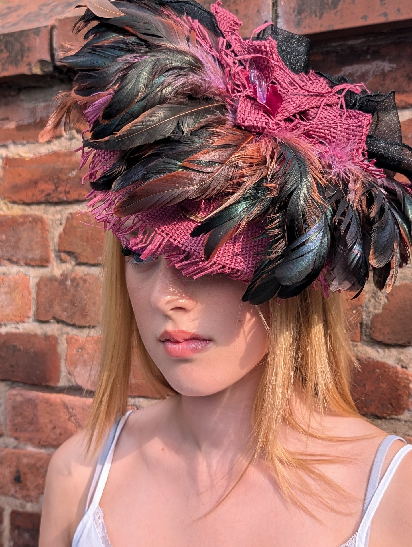 Purple straw and feathered vintage inspired fascinator