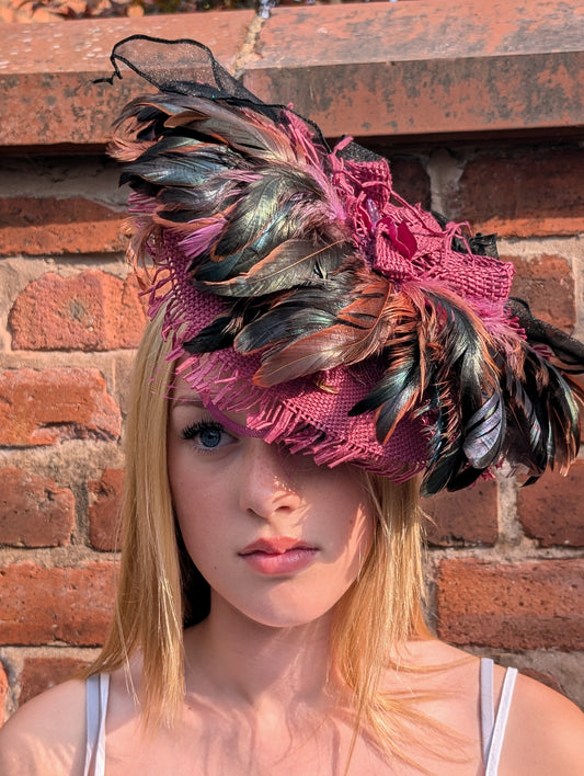 Purple straw and feathered vintage inspired fascinator