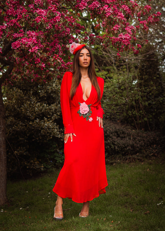 The Sophie lowe Scarlet red midi dress