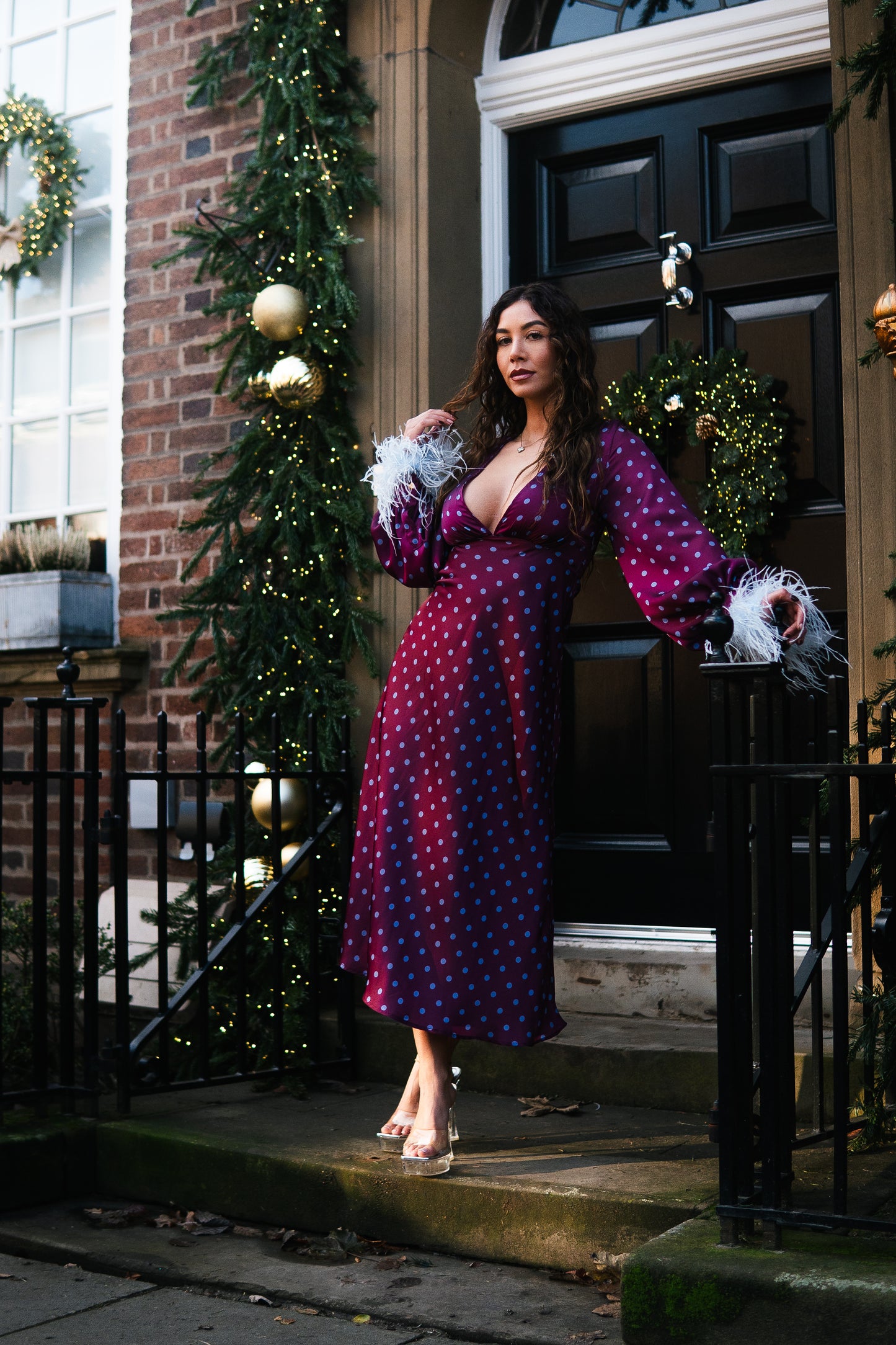 The Catherine dress; Purple polkadot gorgeous 50s inspired midi