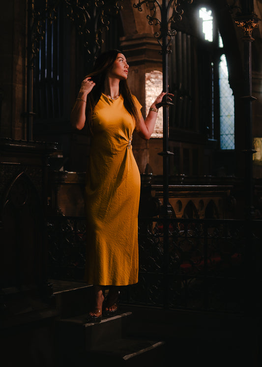 Thalia dress in saffron yellow