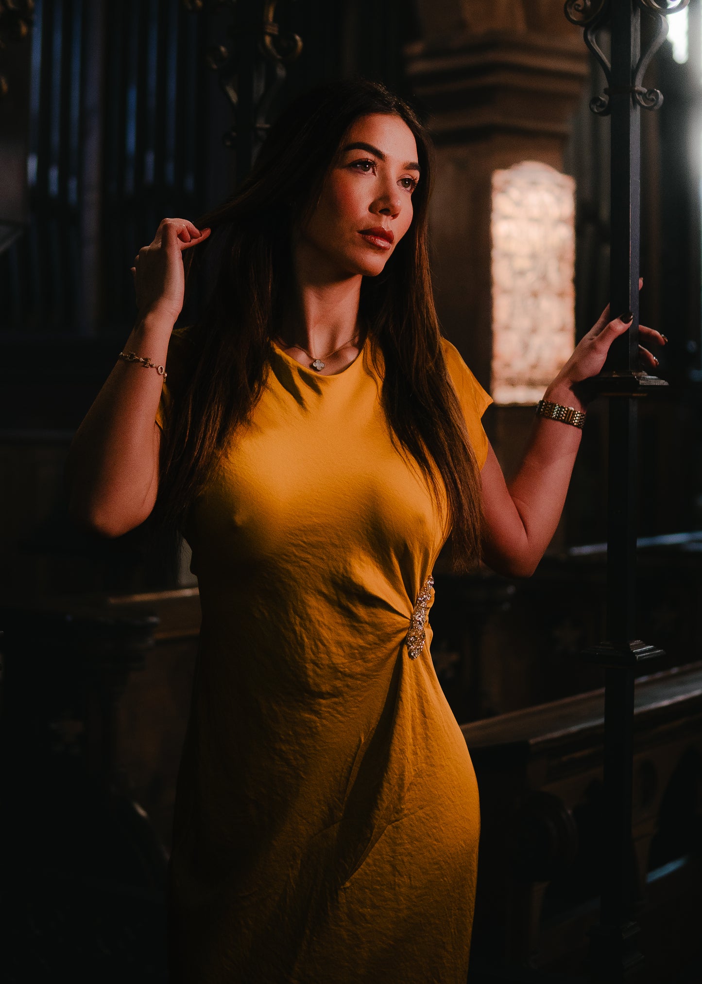Thalia dress in saffron yellow
