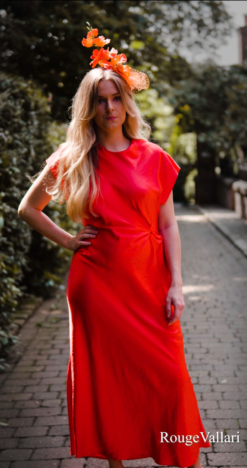 Short sleeve asymmetric midi dress in coral