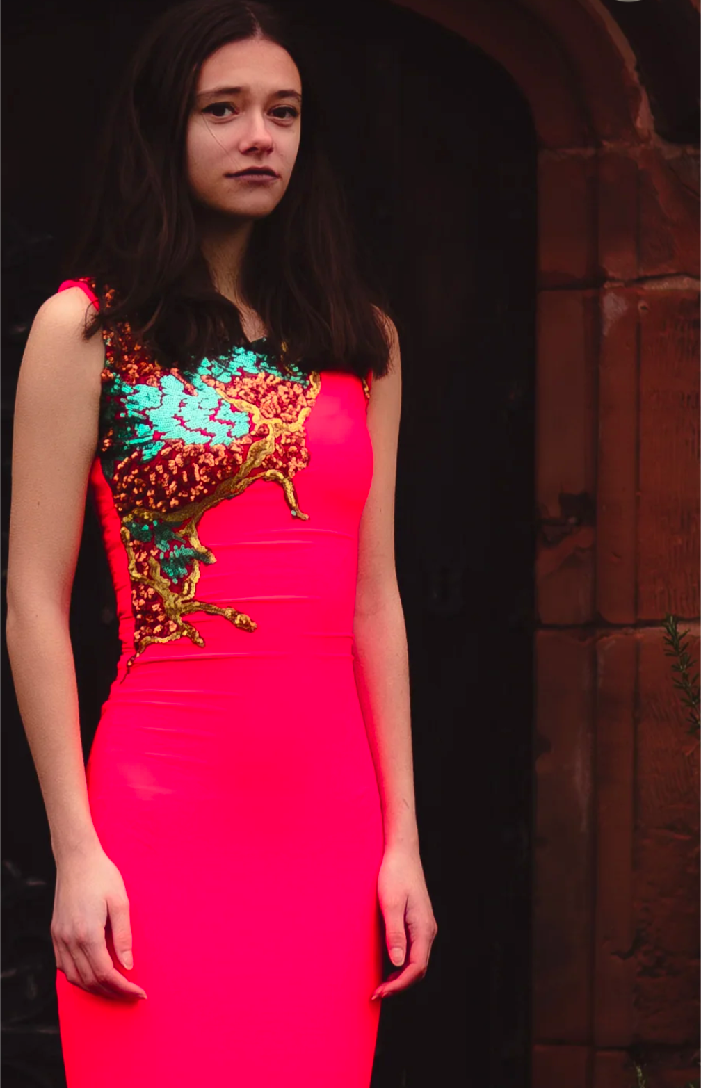 Coral column bodycon dress