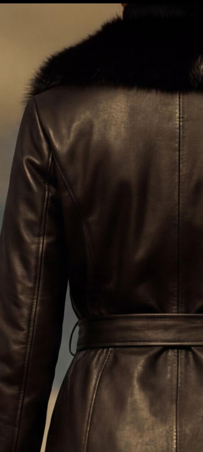 Faux Fur-Trim Leather Coat Dress