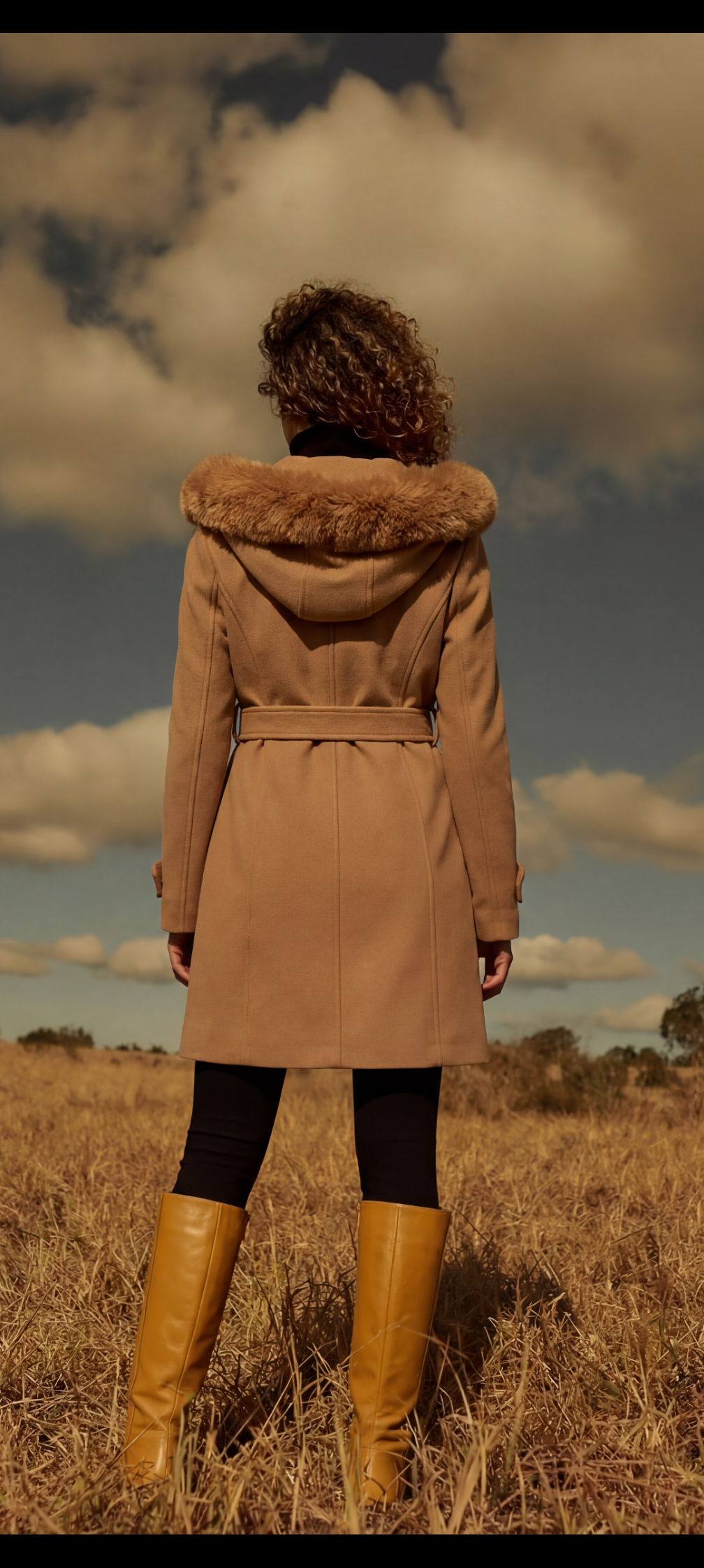 Faux Fur Trim Wrap Coat – Camel