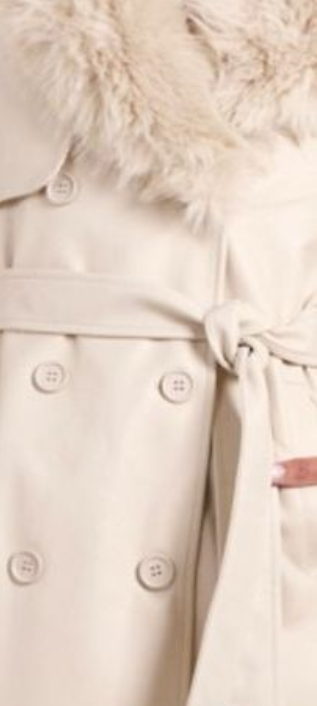 Faux Fur Trim Belted Coat – stone - ivory