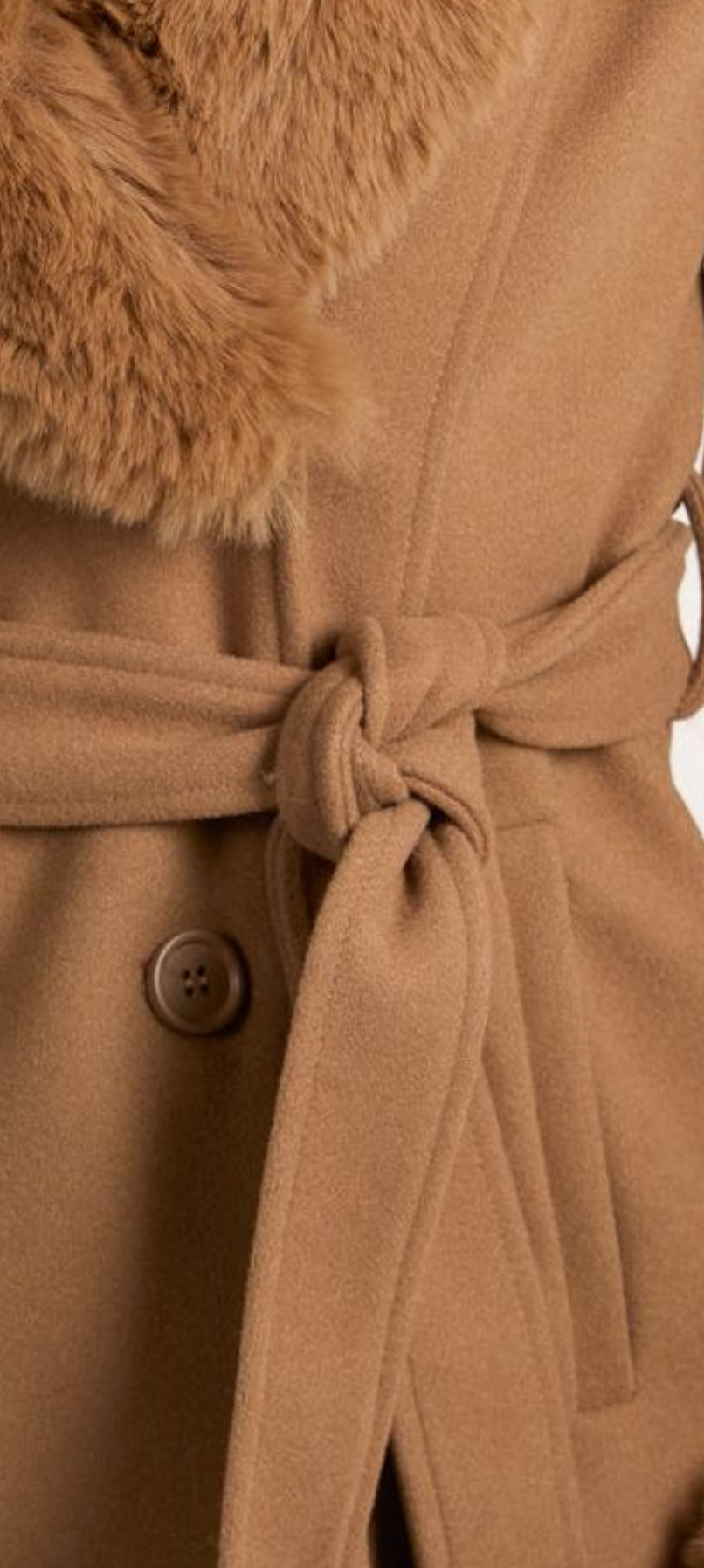 Faux Fur Trim Wrap Coat – Camel