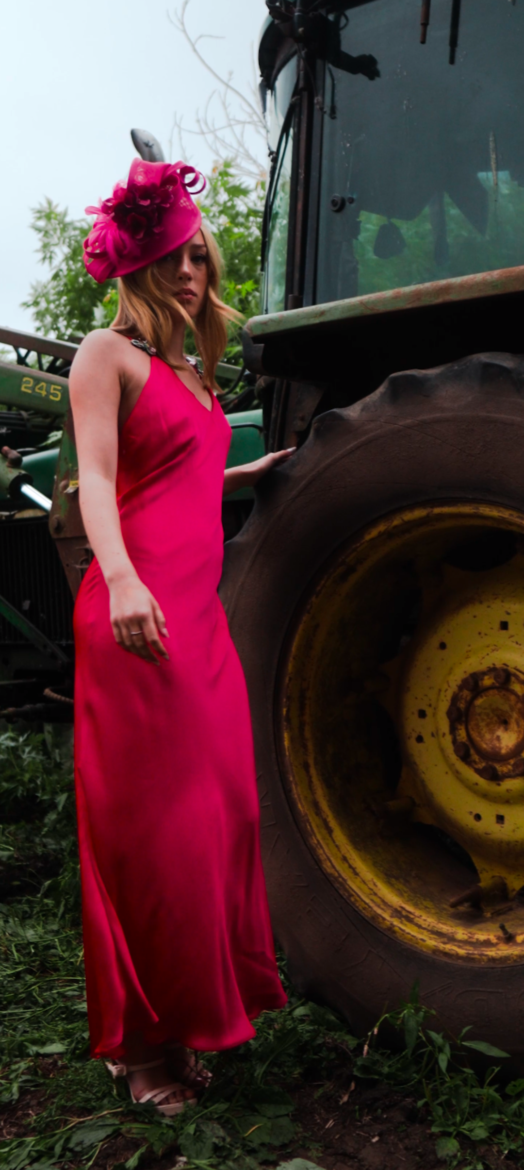 Pink satin slip maxi dress