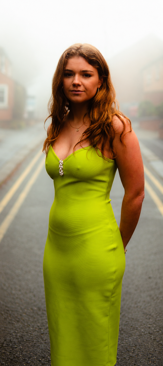 Vivid lime green midi dress