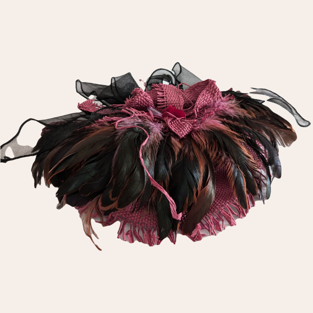 Purple straw and feathered vintage inspired fascinator