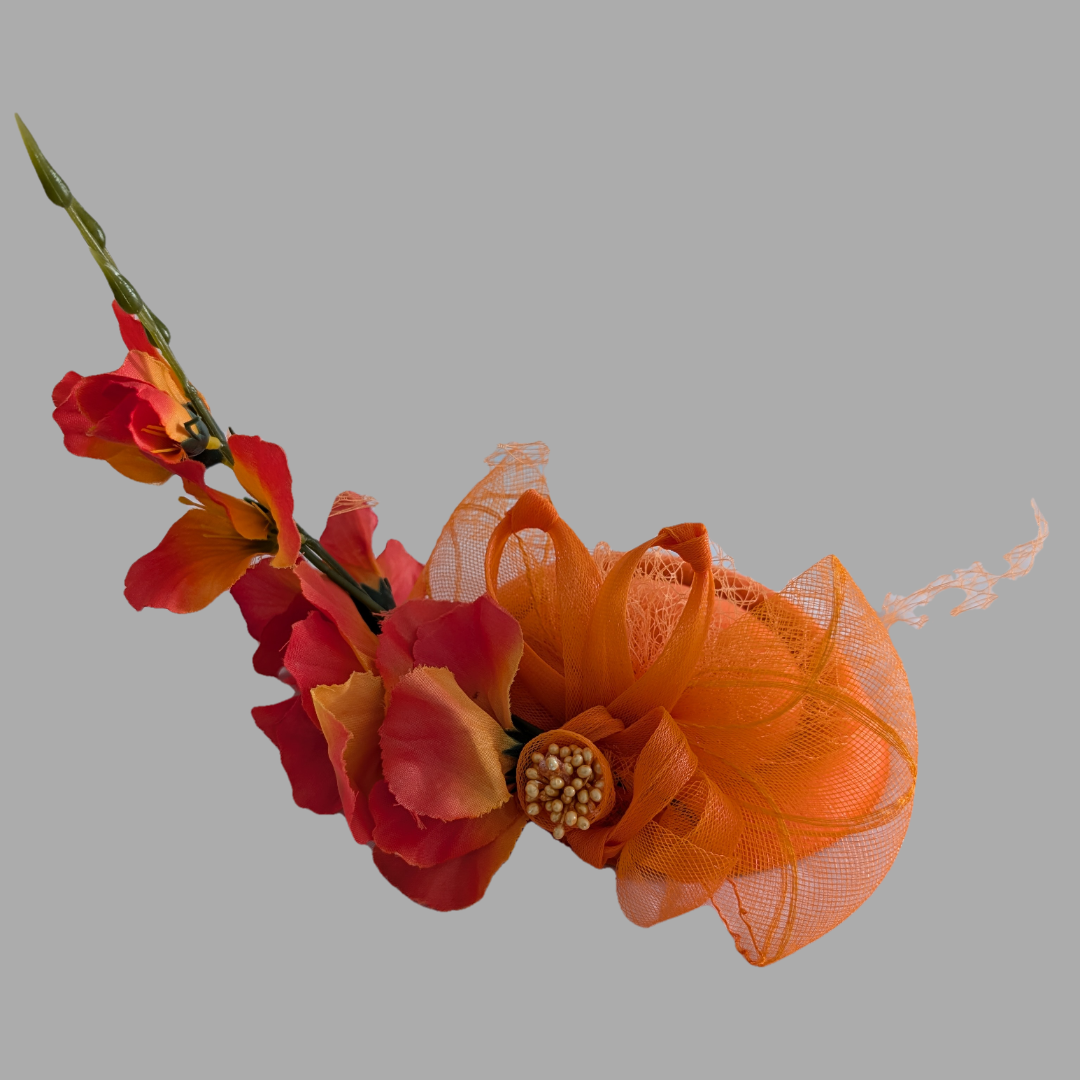 Orange flowery fascinator