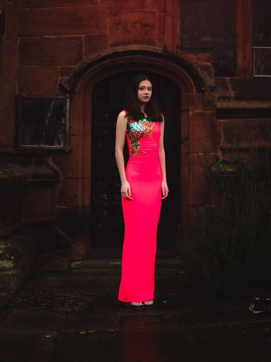 Coral column bodycon dress