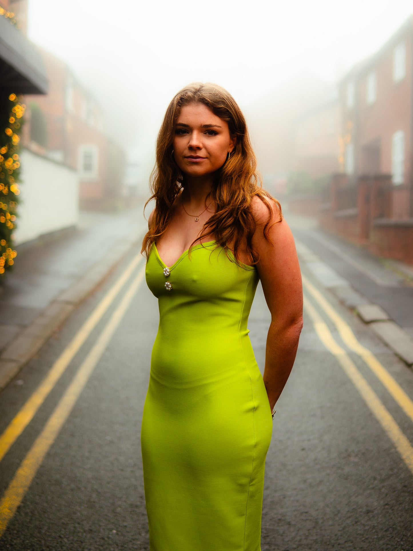 Vivid lime green midi dress