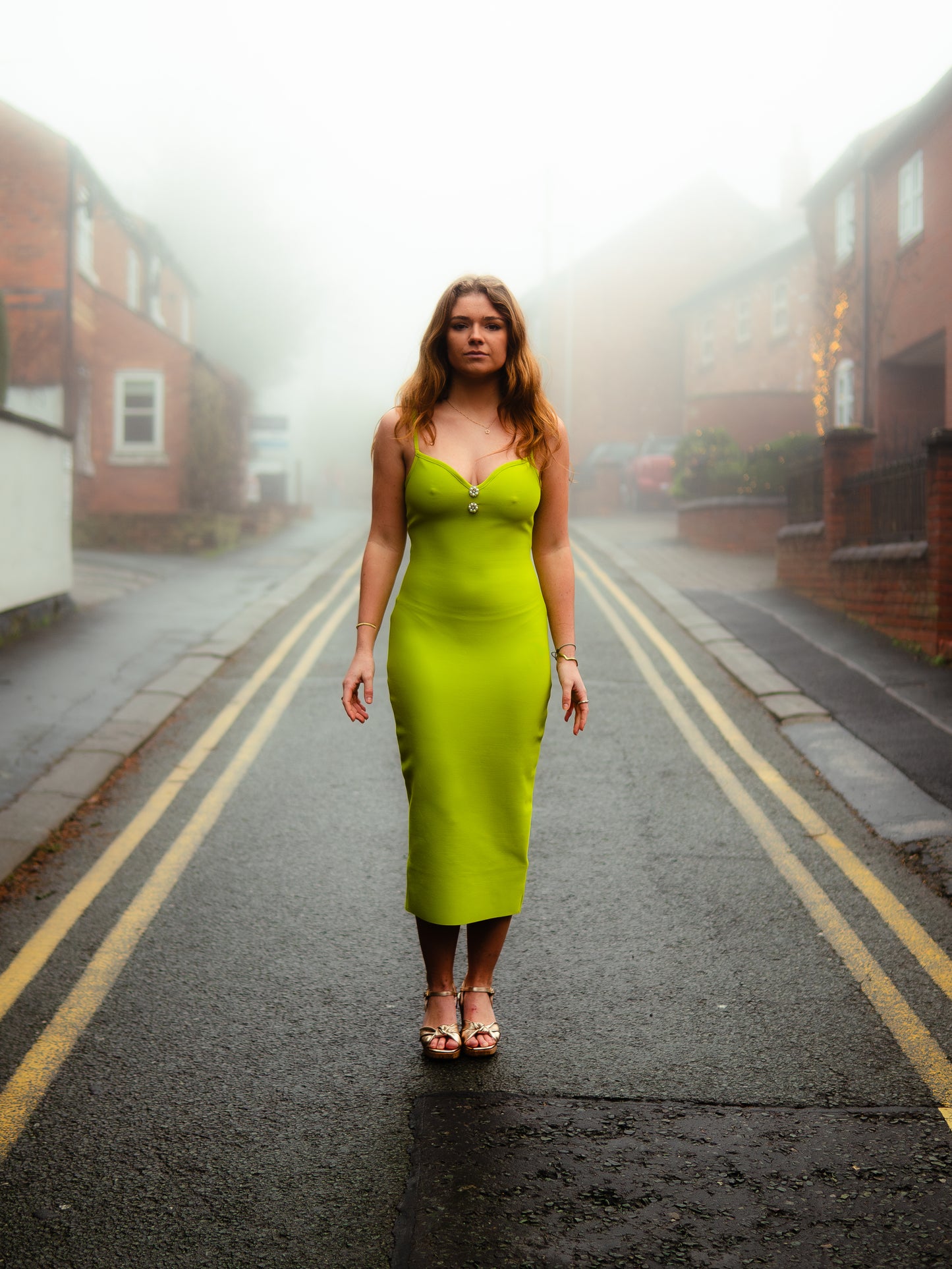 Vivid lime green midi dress