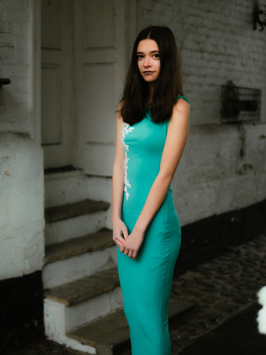 Blue bodycon column maxi dress