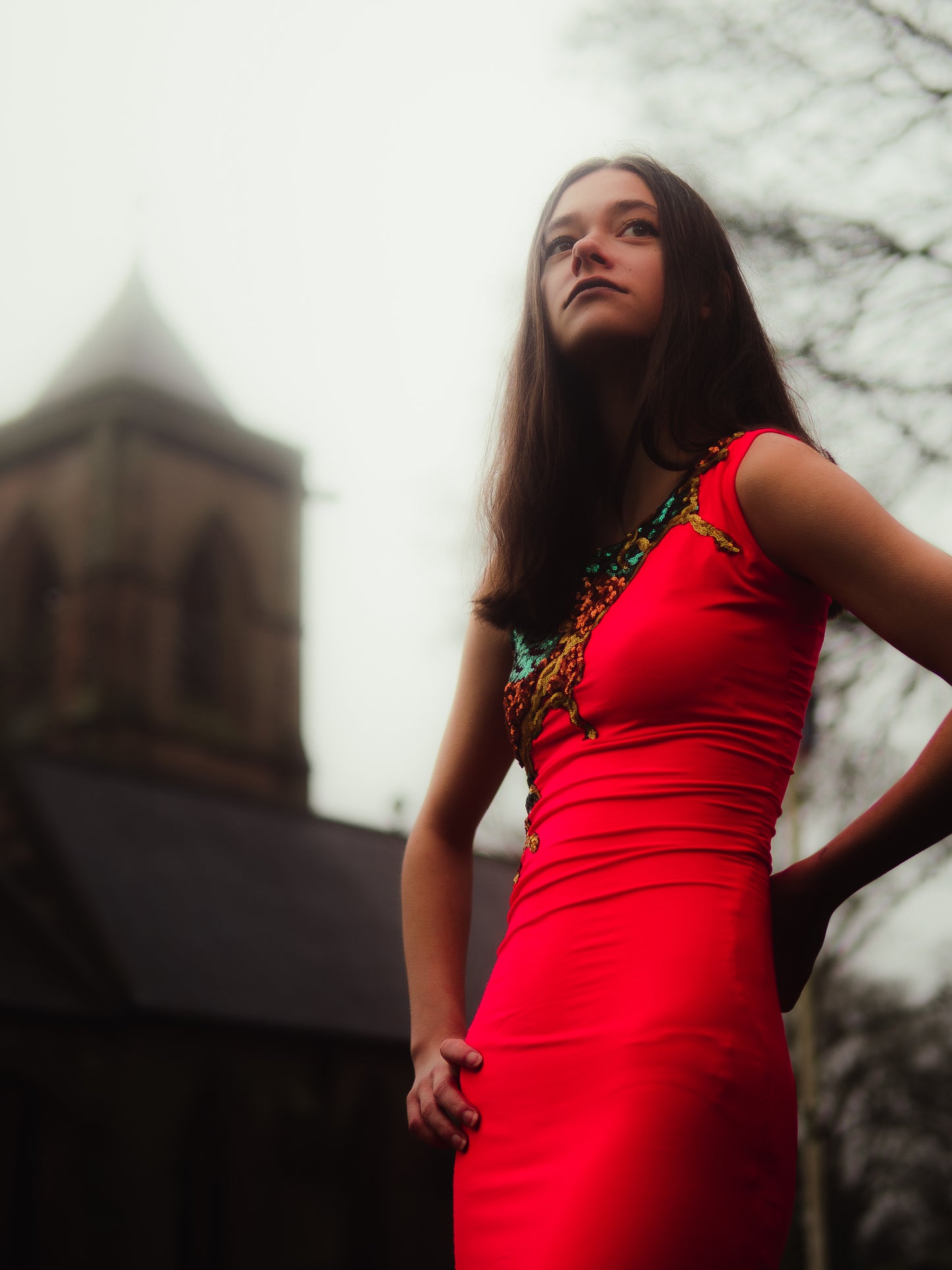 Coral column bodycon dress