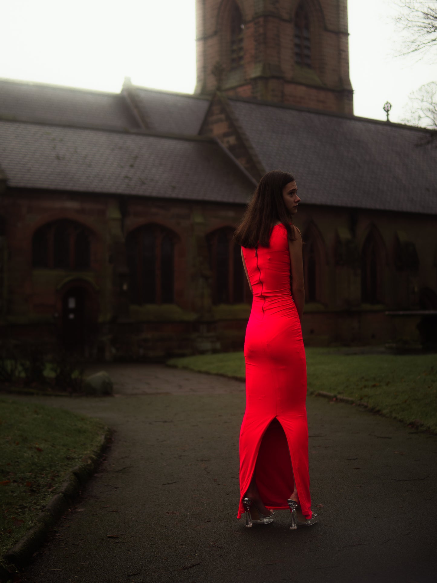 Coral column bodycon dresss