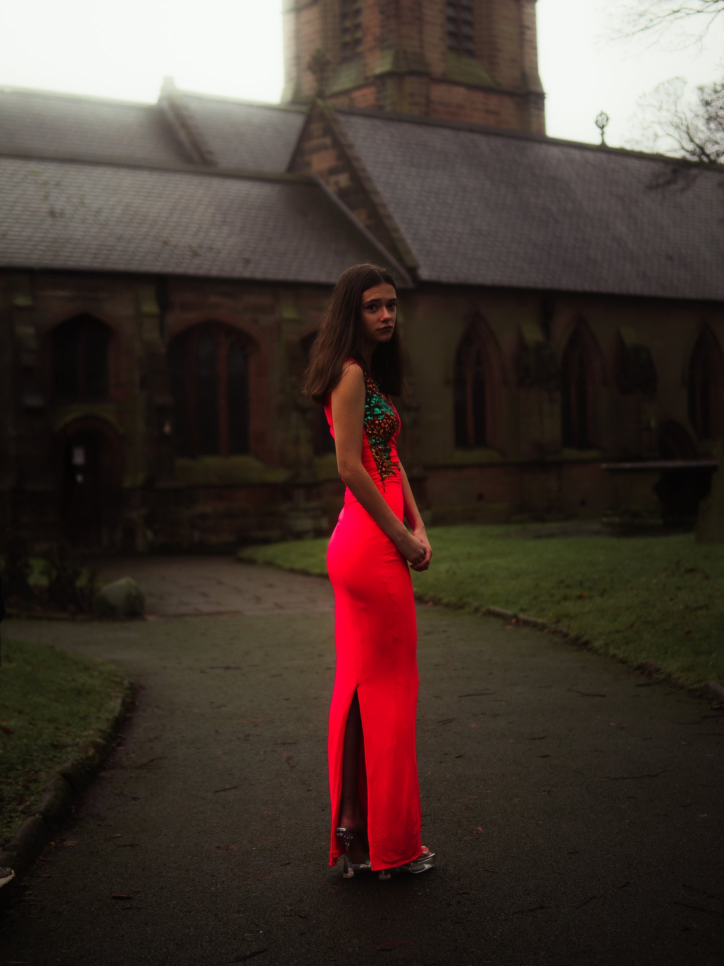Coral column bodycon dress