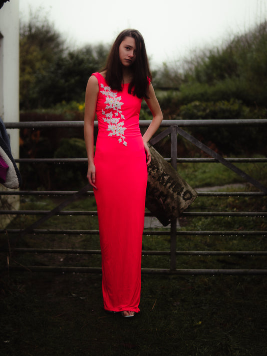 Coral column bodycon dresss