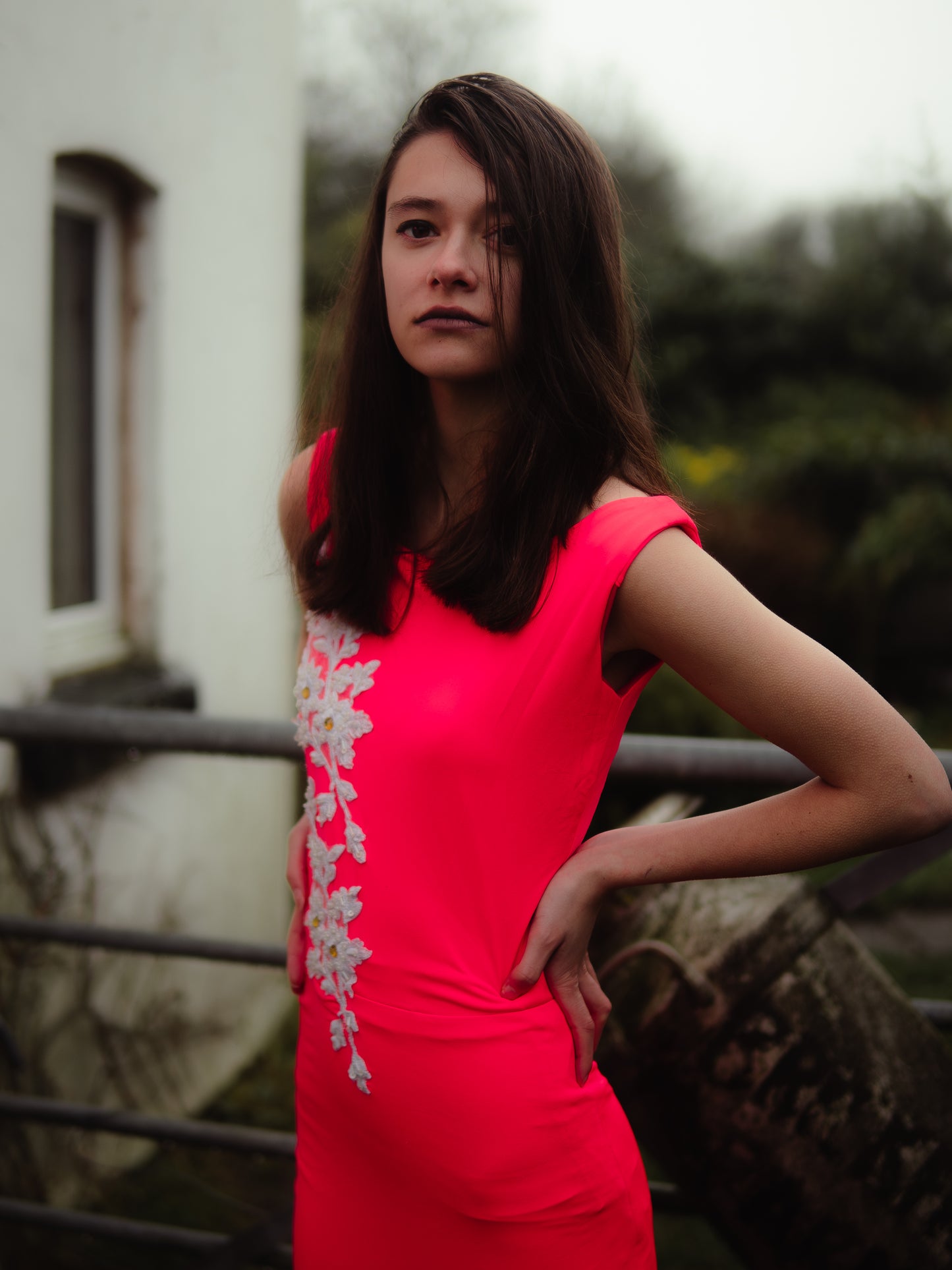 Coral column bodycon dresss