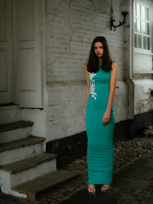 Blue bodycon column maxi dress